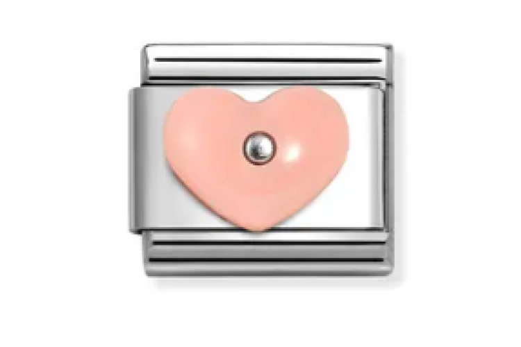 Pink Raised Heart with Silver Stud Link