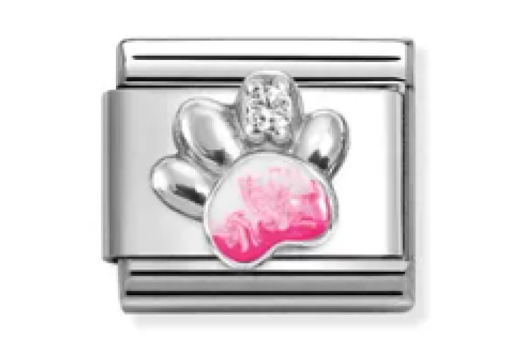 Silver with Pink Raised Paw Print Link