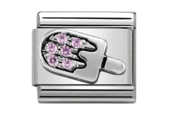 Silver with Pink Stones Ice Lolly Link