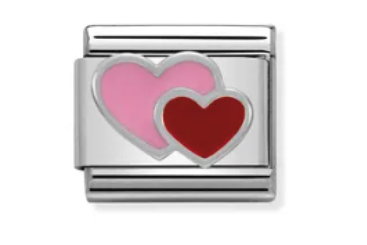 Silver with Red and Pink Double Heart Link