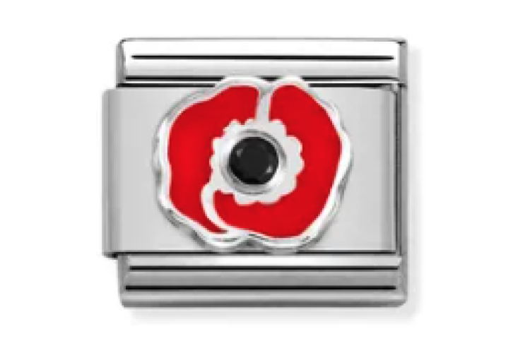 Silver with Red Poppy and Stone Link