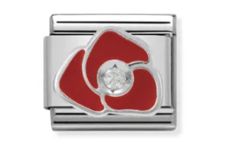 Silver with Red Rose and Stone Link