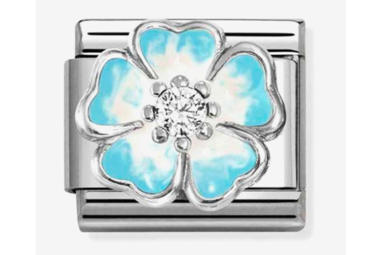 Silver with Turquoise and White Raised Flower with Stone Link