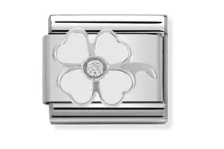 Silver with White Clover and Stone Link