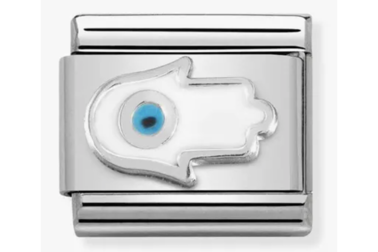 Silver with White Hand of Fatima Link
