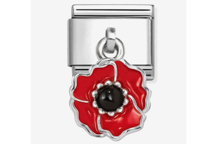 Silver with Red and Black Poppy Pendant Link