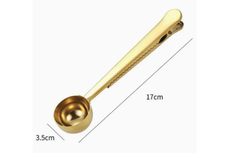 Stainless Steel Coffee Spoon with Bag Clip - Gold