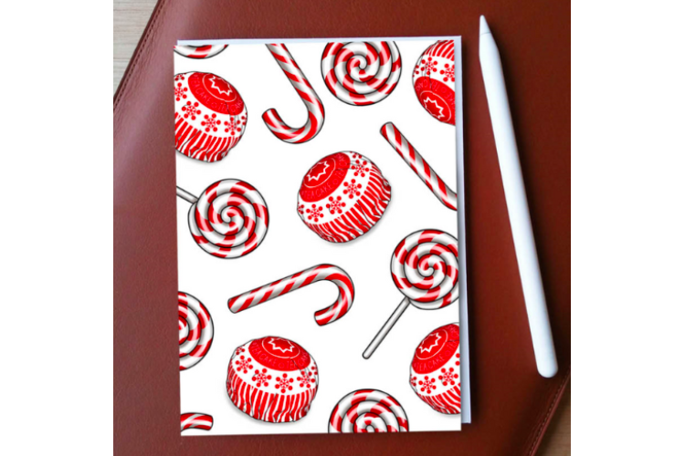 Teacake and Candy Christmas Card