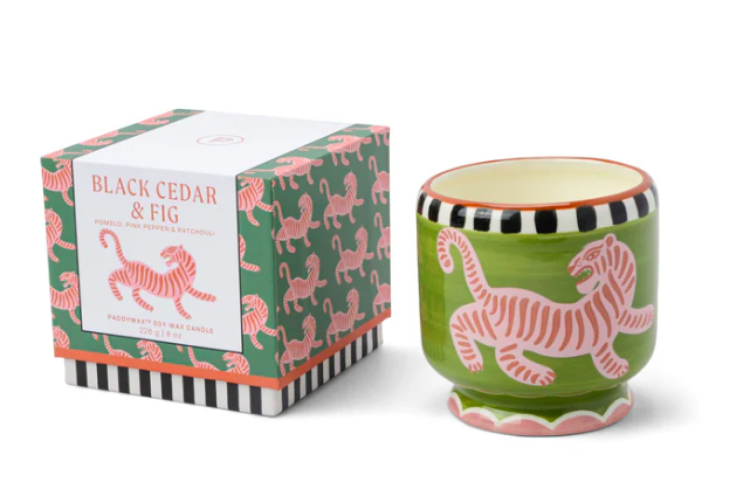 Tiger Ceramic Candle - Black Cedar & Fig 