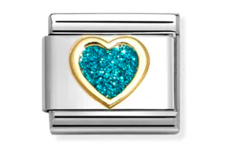 Turquoise Glitter Heart Link