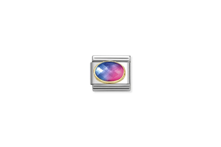 Two-Tone Blue/Fuchsia Facted Glass Stone link 