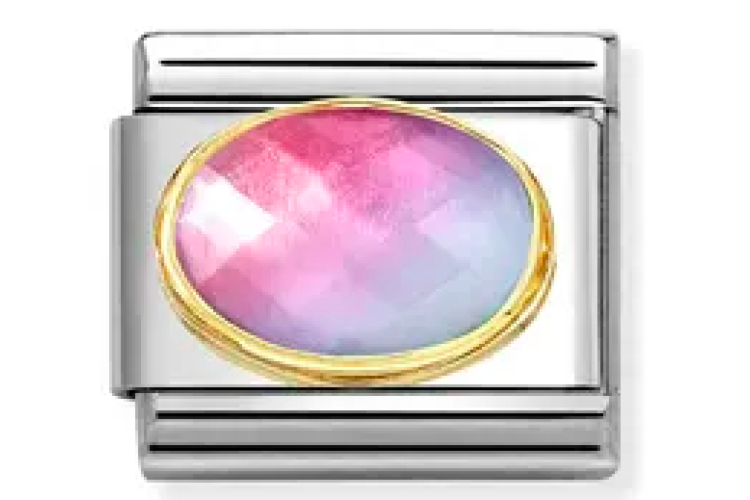 Two-Tone Pink/Light Blue facted Glass Stone link 
