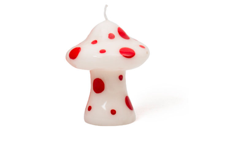 white & Red Mushroom Candle