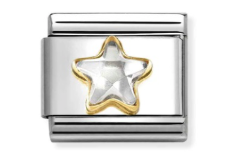 White Crystal Star Stone with Plain Gold Border Link