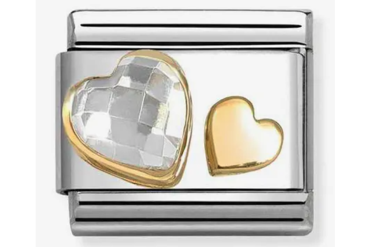 Double Gold Hearts with White Crystal Stone Link