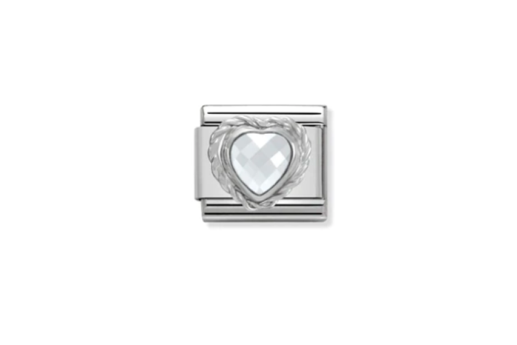 White Faceted Heart Link