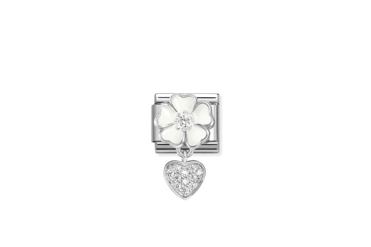 White Flower and Heart Pendant Link 
