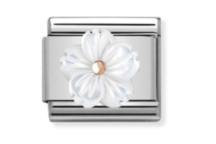 White Flower with Rose Gold Stud Link