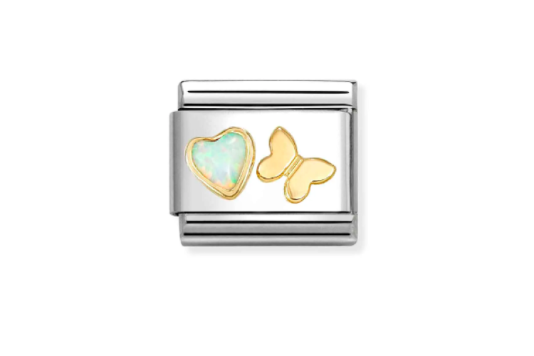 white opal heart stone with butterfly