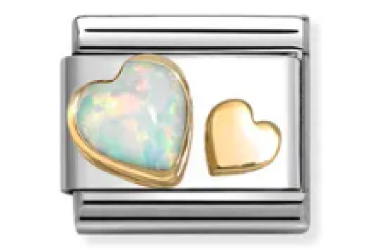 Double Gold Hearts with White Opal Stone Link