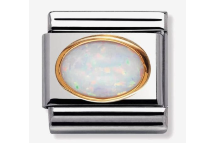 White Opal Oval Stone with Plain Gold Border Link
