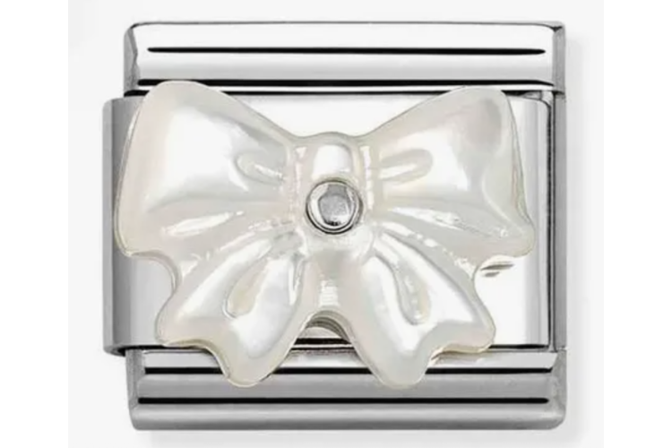 White Raised Bow with Silver Stud Link