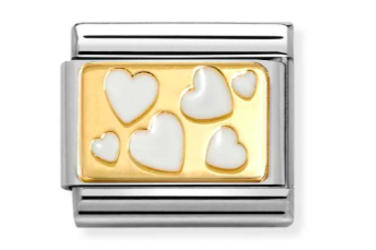 White Scattered Hearts on Gold Link 