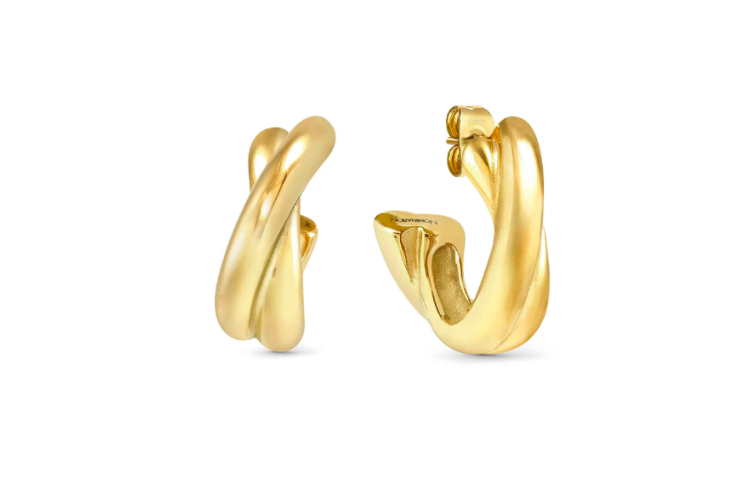 yellow gold crisscross hoop earrings